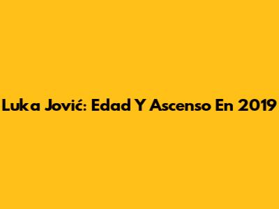 Luka Jović: Edad Y Ascenso En 2019