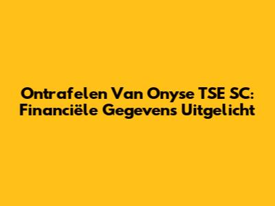 Ontrafelen Van Onyse TSE SC: Financiële Gegevens Uitgelicht