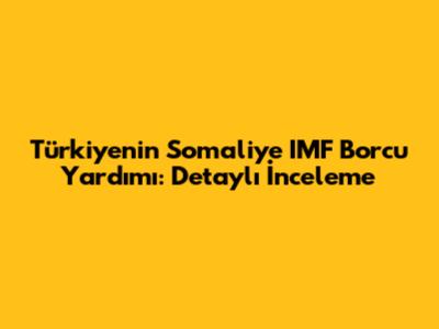 Türkiye'nin Somali'ye IMF Borcu Yardımı: Detaylı İnceleme