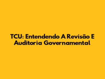 TCU: Entendendo A Revisão E Auditoria Governamental