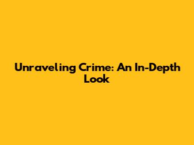 Unraveling Crime: An In-Depth Look